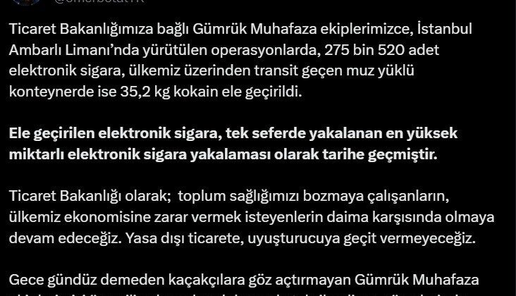 Ambarlı Limanı’nda 275 bin 520 adet elektronik sigara ele geçirildi