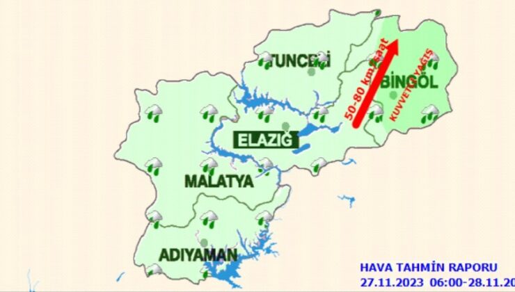 Bingöl için kuvvetli yağış ve rüzgar uyarısı