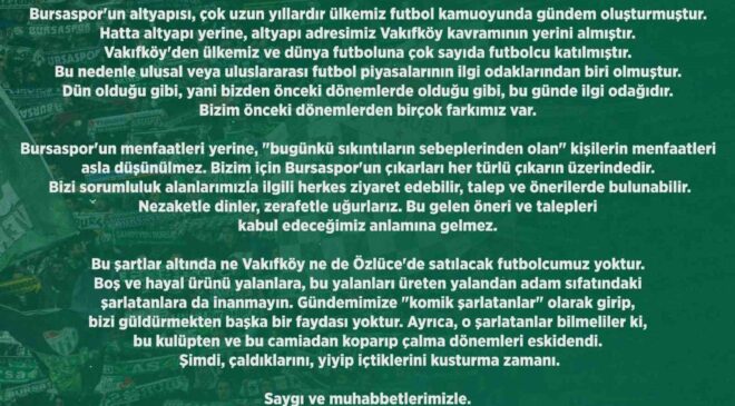 Bursaspor Kulübü: “Satılacak futbolcumuz yok”