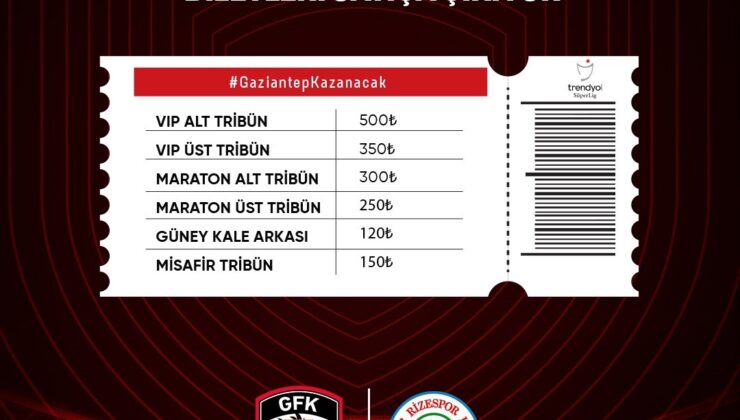 Gaziantep FK-Ç.Rizespor maçı biletleri satışta