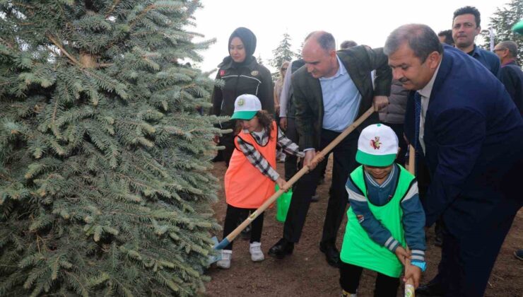 Konya’da 100. Yıl Cumhuriyet Ormanında fidanlar toprakla buluşturuldu