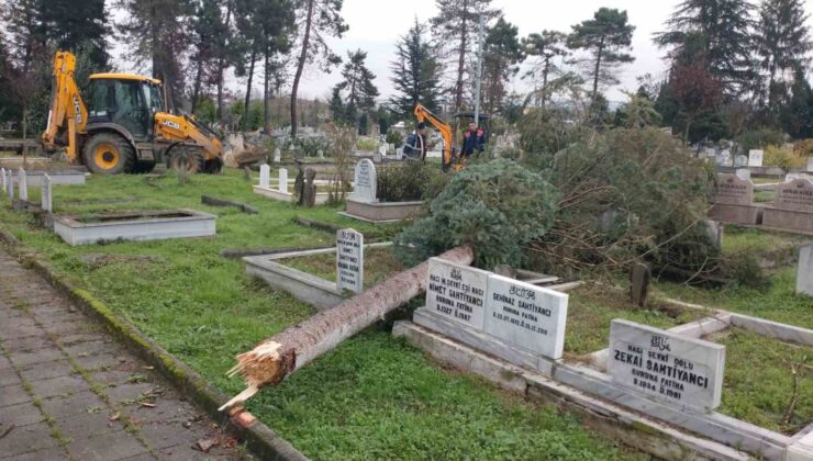 Şiddetli fırtına şehir mezarlığında hasara yol açtı