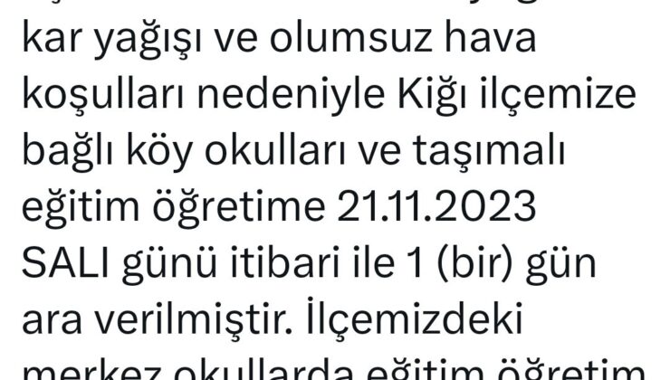 Yedisu’dan sonra Kiğı’da da taşımalı eğitime 1 gün ara verildi